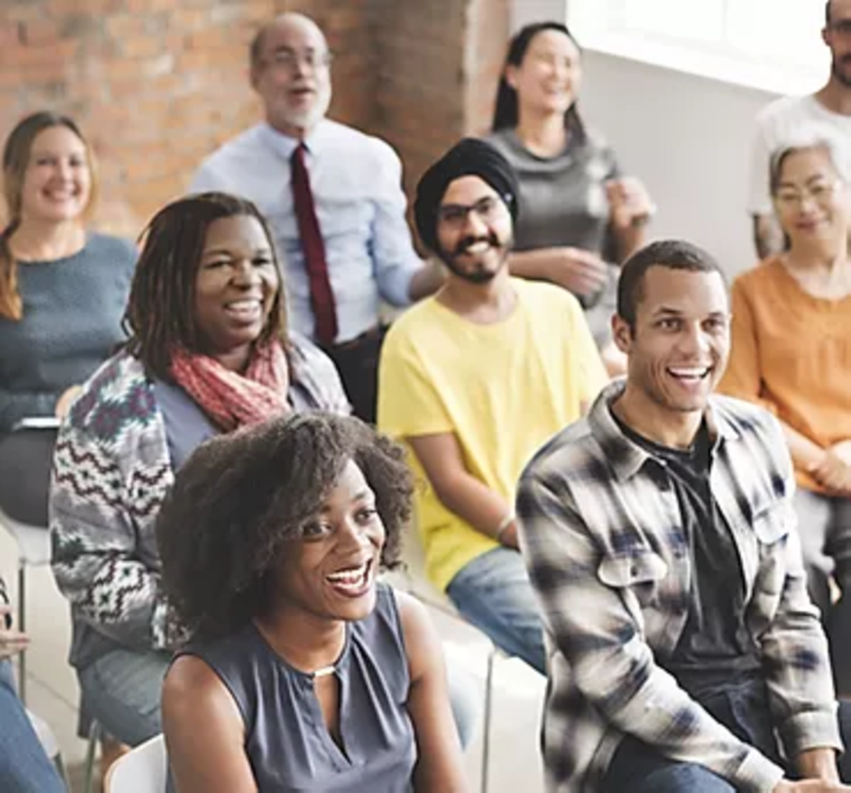 team of people smiling happy