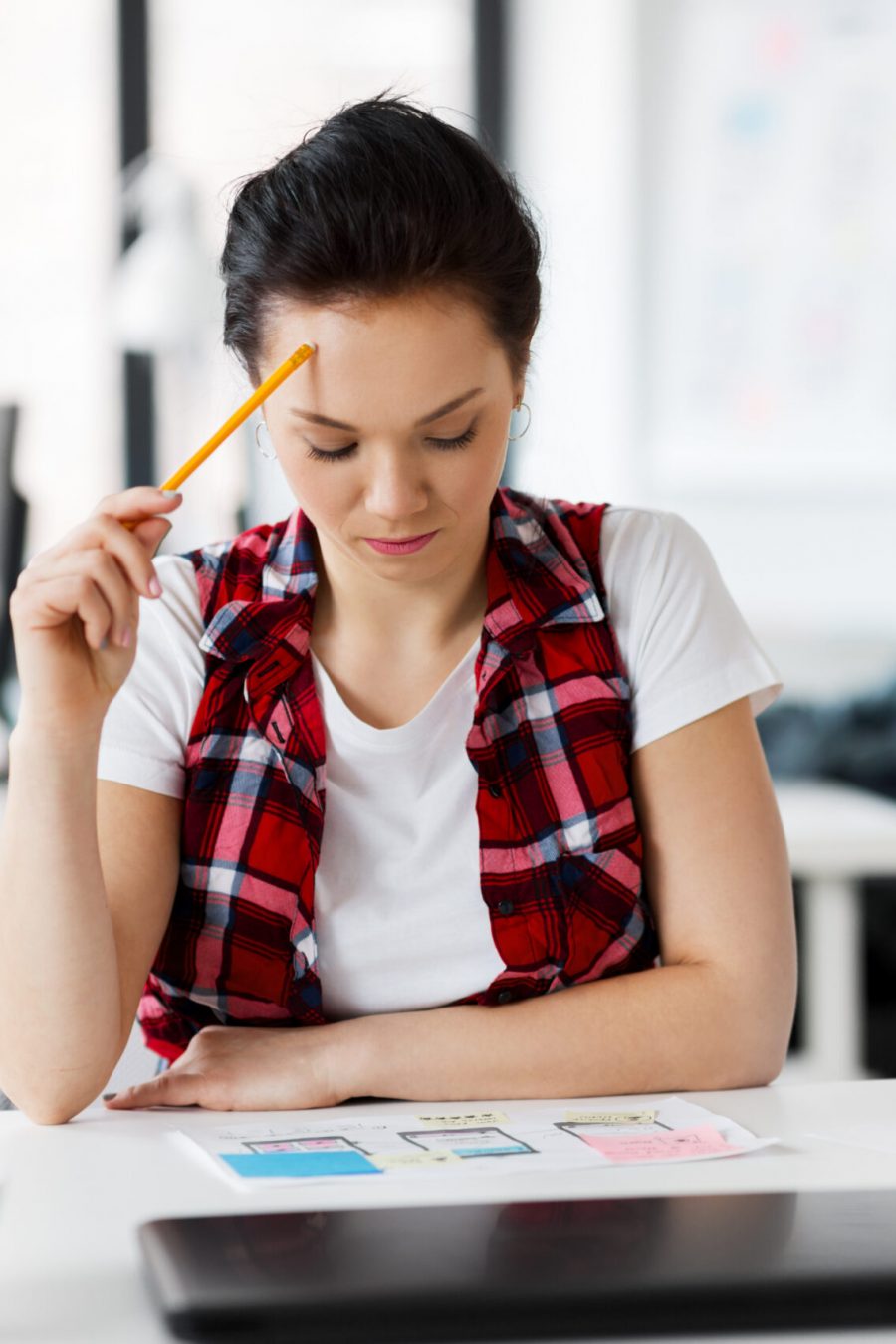 woman thinking office pencil human resources